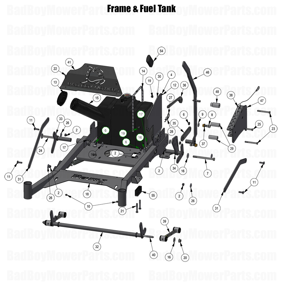 3928 - Bad Boy Mower Parts Lookup > 2025 > Revolt SD > Frame & Fuel Tank